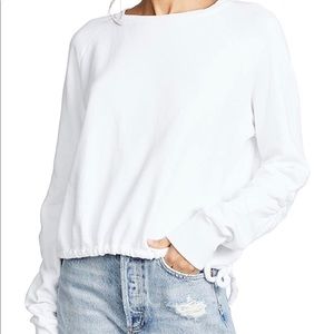 LNA White Cropped Tie Bottom Sweatshirt